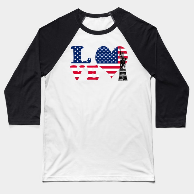 Men - Womens Love USA 4th of July American Heart Flag Baseball T-Shirt by peskybeater